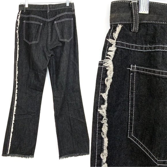 Anne Klein Denim - Anne Kleine Y2K Black High Rise Wide Leg Fringe Cotton Jeans Grunge Goth Size 8